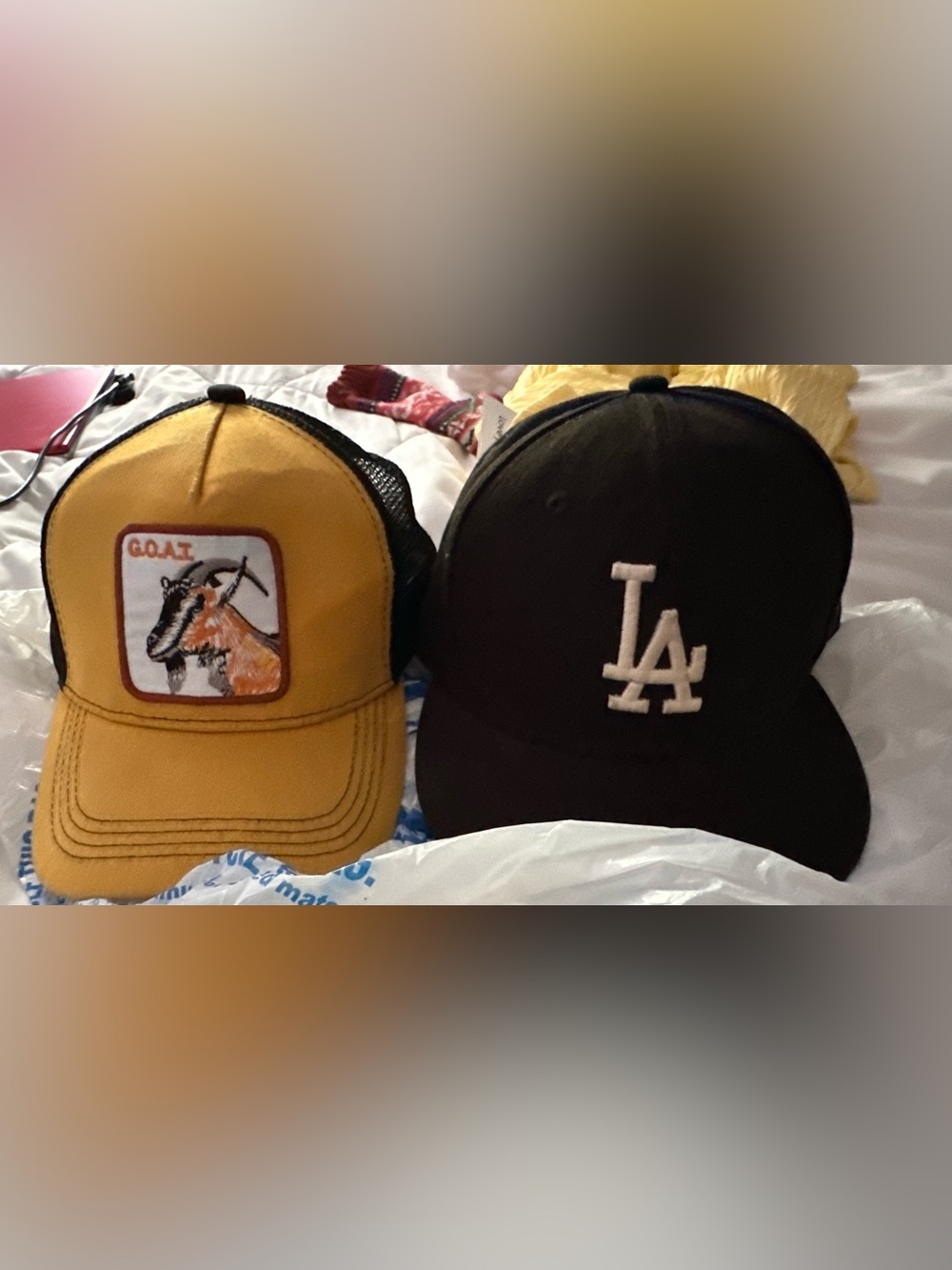 LA Logo Black Baseball Cap with Yellow Mesh Trucker Hat
